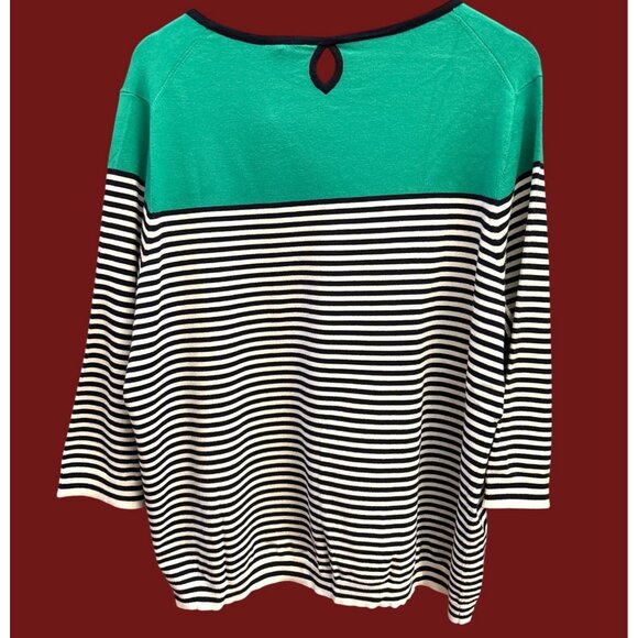 NWT Talbots Plus Size 3X Green Black White Striped Top Coastal Chic Preppy Work - Picture 4 of 5